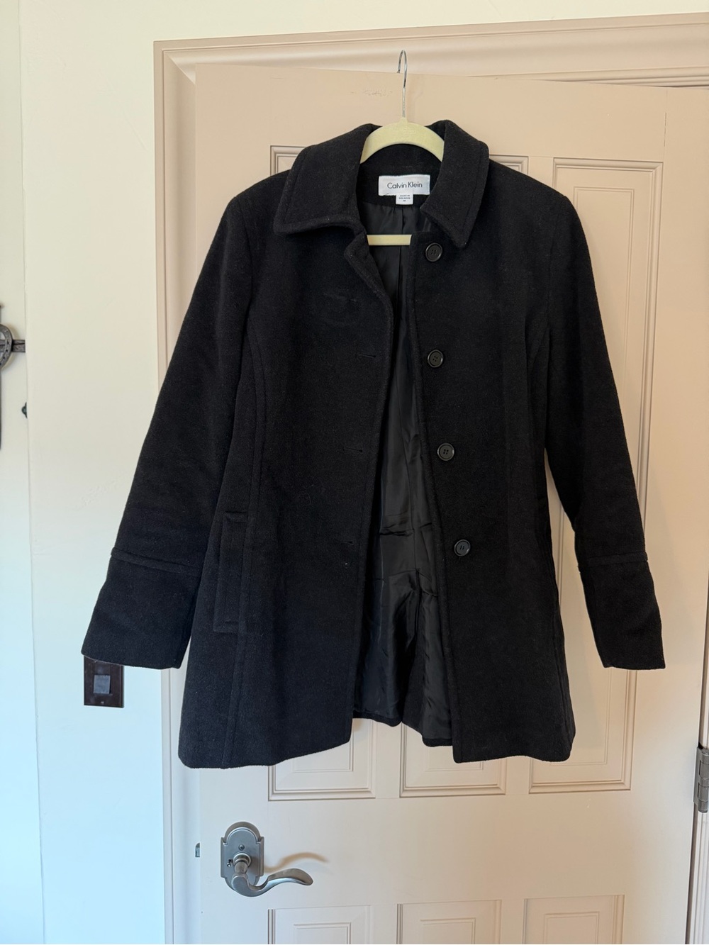 Calvin Klein Black Wool-Blend Single-Breasted Coat